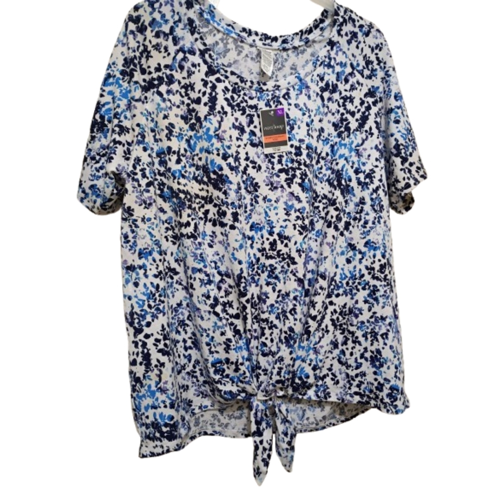 NWT West Loop Blue and White Tie Front Blouse